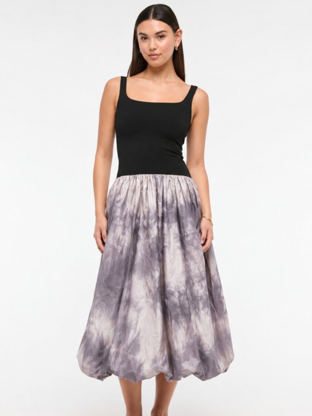 Abercrombie Mixed Fabric Bubble Hem Midi Dress MP Custom Tie Dye